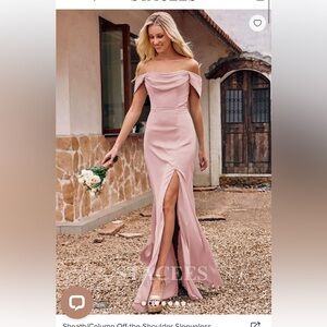 Stacees Off-the-Shoulder Floor-Length Stretch Satin Bridesmaid Dress Size 2  & 4